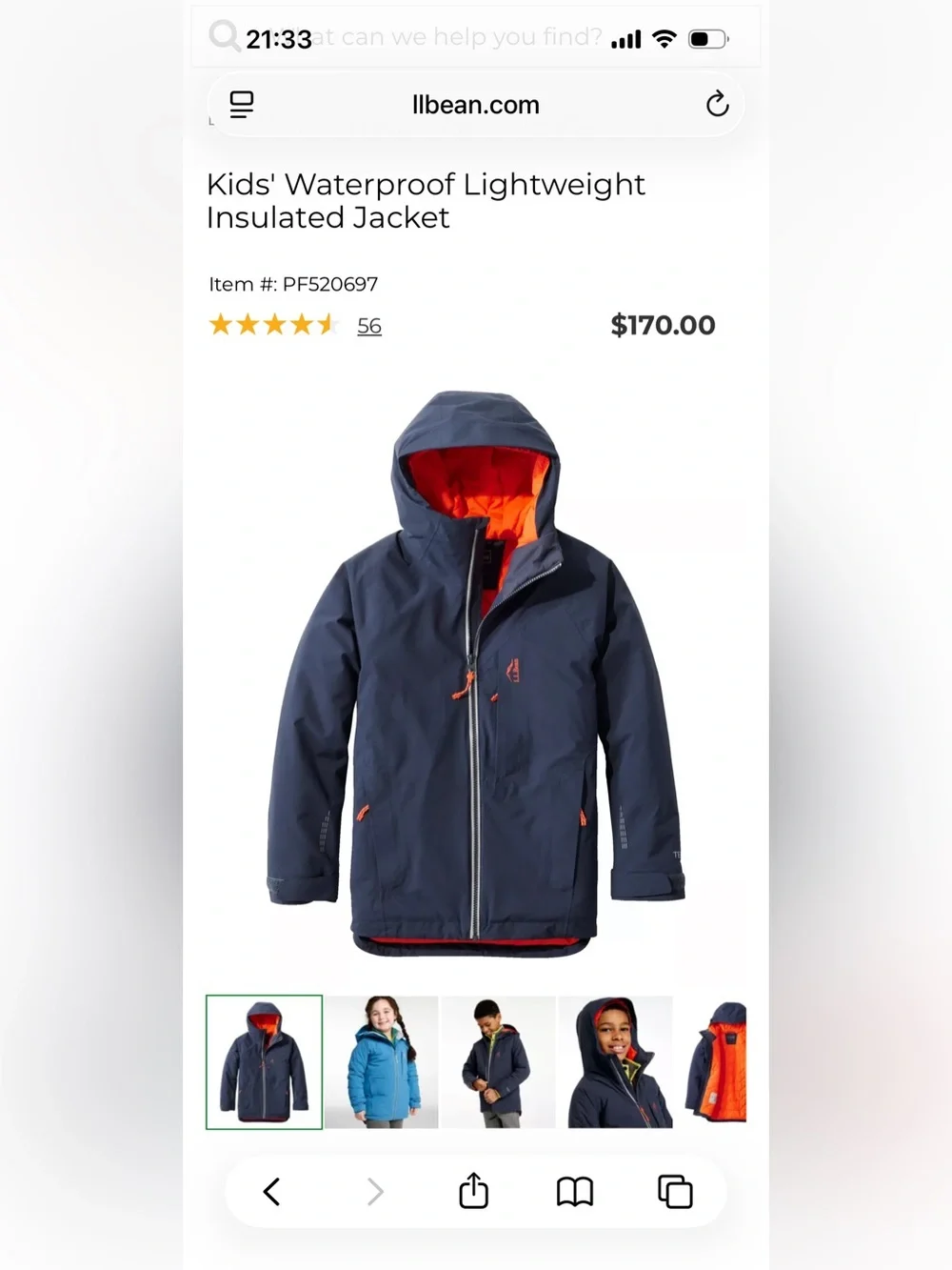 L.L. Bean Kids Navy Raincoat with Orange Accents